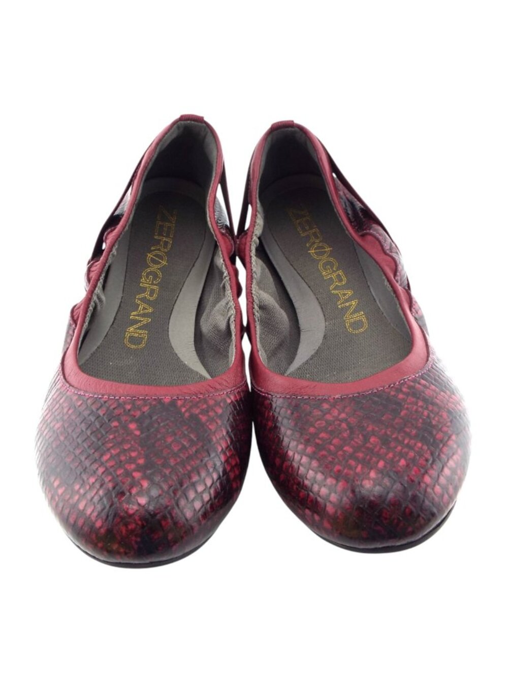 COLE HAAN ZEROGRAND Dark Pink Snake Print Leather Ballet Flats 7.5